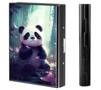 BVCLKJPOI Metal Credit Card Holder Wallet, 6 Card Slots RFID Blocking Stainless Steel Wallet, Slim Metal Credit Card Wallet, with Reliable Press Button Metal Wallet for Women Men, A5, Lovely Panda