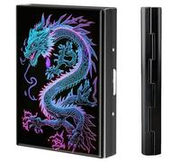 BVCLKJPOI Metal Credit Card Holder Wallet, 6 Card Slots RFID Blocking Stainless Steel Wallet, Slim Metal Credit Card Wallet, with Reliable Press Button Metal Wallet for Women Men, A5, Blue Dragon