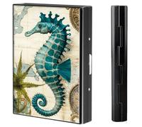 BVCLKJPOI Metal Credit Card Holder Wallet, 6 Card Slots RFID Blocking Stainless Steel Wallet, Slim Metal Credit Card Wallet, with Reliable Press Button Metal Wallet for Women Men, A6, Seahorse