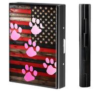 BVCLKJPOI Metal Credit Card Holder Wallet, 6 Card Slots RFID Blocking Stainless Steel Wallet, Slim Metal Credit Card Wallet, with Reliable Press Button Metal Wallet for Women Men, A5, Flag Paw Print
