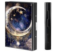 BVCLKJPOI Metal Credit Card Holder Wallet, 6 Card Slots RFID Blocking Stainless Steel Wallet, Slim Metal Credit Card Wallet, with Reliable Press Button Metal Wallet for Women Men, A6, Moon, Minimalist