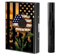 BVCLKJPOI Metal Credit Card Holder Wallet, 6 Card Slots RFID Blocking Stainless Steel Wallet, Slim Metal Credit Card Wallet, with Reliable Press Button Metal Wallet for Women Men, A5, Flag Sunflower