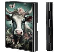 BVCLKJPOI Metal Credit Card Holder Wallet, 6 Card Slots RFID Blocking Stainless Steel Wallet, Slim Metal Credit Card Wallet, with Reliable Press Button Metal Wallet for Women Men, A5, Flowers Cow