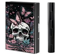 BVCLKJPOI Metal Credit Card Holder Wallet, 6 Card Slots RFID Blocking Stainless Steel Wallet, Slim Metal Credit Card Wallet, with Reliable Press Button Metal Wallet for Women Men, A6, Butterfly Skull