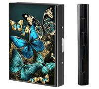 BVCLKJPOI Metal Credit Card Holder Wallet, 6 Card Slots RFID Blocking Stainless Steel Wallet, Slim Metal Credit Card Wallet, with Reliable Press Button Metal Wallet for Women Men, A6, Blue Gold