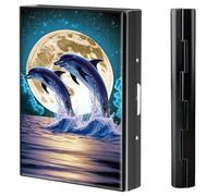 BVCLKJPOI Metal Credit Card Holder Wallet, 6 Card Slots RFID Blocking Stainless Steel Wallet, Slim Metal Credit Card Wallet, with Reliable Press Button Metal Wallet for Women Men, A6, Dolphin Month
