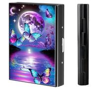BVCLKJPOI Metal Credit Card Holder Wallet, 6 Card Slots RFID Blocking Stainless Steel Wallet, Slim Metal Credit Card Wallet, with Reliable Press Button Metal Wallet for Women Men, A6, Moon Butterfly