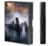 BVCLKJPOI Metal Credit Card Holder Wallet, 6 Card Slots RFID Blocking Stainless Steel Wallet, Slim Metal Credit Card Wallet, with Reliable Press Button Metal Wallet for Women Men, A6, A Pack Of Horses