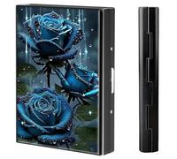 BVCLKJPOI Metal Credit Card Holder Wallet, 6 Card Slots RFID Blocking Stainless Steel Wallet, Slim Metal Credit Card Wallet, with Reliable Press Button Metal Wallet for Women Men, A6, Blue Rose