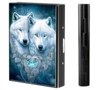 BVCLKJPOI Metal Credit Card Holder Wallet, 6 Card Slots RFID Blocking Stainless Steel Wallet, Slim Metal Credit Card Wallet, with Reliable Press Button Metal Wallet for Women Men, A5, Canis Lupus