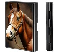 BVCLKJPOI Metal Credit Card Holder Wallet, 6 Card Slots RFID Blocking Stainless Steel Wallet, Slim Metal Credit Card Wallet, with Reliable Press Button Metal Wallet for Women Men, A6, Brown Horse