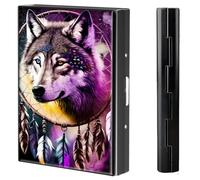 BVCLKJPOI Metal Credit Card Holder Wallet, 6 Card Slots RFID Blocking Stainless Steel Wallet, Slim Metal Credit Card Wallet, with Reliable Press Button Metal Wallet for Women Men, A6, Colored Wolf