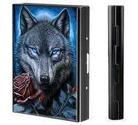 BVCLKJPOI Metal Credit Card Holder Wallet, 6 Card Slots RFID Blocking Stainless Steel Wallet, Slim Metal Credit Card Wallet, with Reliable Press Button Metal Wallet for Women Men, A6, Rosewolf