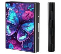 BVCLKJPOI Metal Credit Card Holder Wallet, 6 Card Slots RFID Blocking Stainless Steel Wallet, Slim Metal Credit Card Wallet, with Reliable Press Button Metal Wallet for Women Men, A6, Purple Butterfly