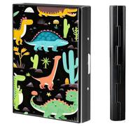 BVCLKJPOI Metal Credit Card Holder Wallet, 6 Card Slots RFID Blocking Stainless Steel Wallet, Slim Metal Credit Card Wallet, with Reliable Press Button Metal Wallet for Women Men, A6, Dinosaur World