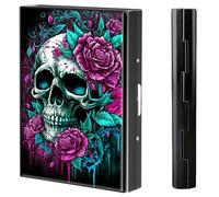 BVCLKJPOI Metal Credit Card Holder Wallet, 6 Card Slots RFID Blocking Stainless Steel Wallet, Slim Metal Credit Card Wallet, with Reliable Press Button Metal Wallet for Women Men, A6, Skull Rose