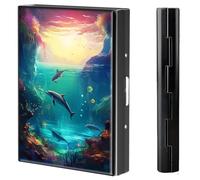 BVCLKJPOI Metal Credit Card Holder Wallet, 6 Card Slots RFID Blocking Stainless Steel Wallet, Slim Metal Credit Card Wallet, with Reliable Press Button Metal Wallet for Women Men, A5, Underwater