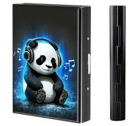 BVCLKJPOI Metal Credit Card Holder Wallet, 6 Card Slots RFID Blocking Stainless Steel Wallet, Slim Metal Credit Card Wallet, with Reliable Press Button Metal Wallet for Women Men, A6, Music Panda
