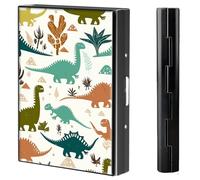 BVCLKJPOI Metal Credit Card Holder Wallet, 6 Card Slots RFID Blocking Stainless Steel Wallet, Slim Metal Credit Card Wallet, with Reliable Press Button Metal Wallet for Women Men, A6, Cute Dinosaur