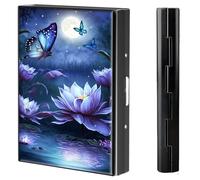 BVCLKJPOI Metal Credit Card Holder Wallet, 6 Card Slots RFID Blocking Stainless Steel Wallet, Slim Metal Credit Card Wallet, with Reliable Press Button Metal Wallet for Women Men, A5, Butterfly Lotus