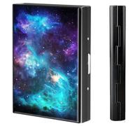 BVCLKJPOI Metal Credit Card Holder Wallet, 6 Card Slots RFID Blocking Stainless Steel Wallet, Slim Metal Credit Card Wallet, with Reliable Press Button Metal Wallet for Women Men, A6, Purple Galaxy