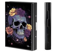 BVCLKJPOI Metal Credit Card Holder Wallet, 6 Card Slots RFID Blocking Stainless Steel Wallet, Slim Metal Credit Card Wallet, with Reliable Press Button Metal Wallet for Women Men, A5, Skull