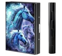 BVCLKJPOI Metal Credit Card Holder Wallet, 6 Card Slots RFID Blocking Stainless Steel Wallet, Slim Metal Credit Card Wallet, with Reliable Press Button Metal Wallet for Women Men, A5, Horsemen