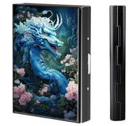 BVCLKJPOI Metal Credit Card Holder Wallet, 6 Card Slots RFID Blocking Stainless Steel Wallet, Slim Metal Credit Card Wallet, with Reliable Press Button Metal Wallet for Women Men, A5, Flower Dragon