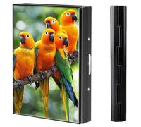 BVCLKJPOI Metal Credit Card Wallet, 6 Card Slots RFID Blocking Metal Slim Credit Card Wallet, with Reliable Snap Button for Men and Women, Orange Parrots, Minimalist