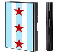 BVCLKJPOI Metal Credit Card Wallet, 6 Card Slots RFID Blocking Metal Slim Credit Card Wallet, with Reliable Snap Button for Men and Women, Chicago Flag, Minimalist