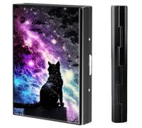 BVCLKJPOI Metal Credit Card Wallet, 6 Card Slots RFID Blocking Metal Slim Credit Card Wallet, with Reliable Snap Button for Men and Women, Starry Shadow Cat, Minimalist