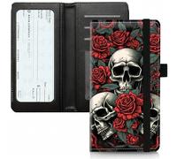 BVCLKJPOI PU Leather Checkbook Cover for Personal & Duplicate Checks, Slim RFID Blocking Checkbook Wallet with Card Slots, Elastic Strap Checkbook Holder Stylish Wallet for Men & Women, A4, Red Rose