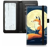 BVCLKJPOI PU Leather Checkbook Cover for Personal & Duplicate Checks, Slim RFID Blocking Checkbook Wallet with Card Slots, Elastic Strap Checkbook Holder Stylish Wallet for Men & Women, A3, Fox Full