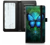 BVCLKJPOI PU Leather Checkbook Cover for Personal & Duplicate Checks, Slim RFID Blocking Checkbook Wallet with Card Slots, Elastic Strap Checkbook Holder Stylish Wallet for Men & Women, A3, Elegant