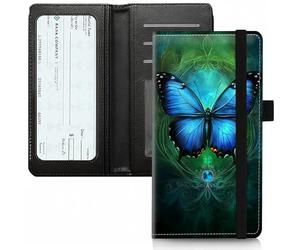 BVCLKJPOI PU Leather Checkbook Cover for Personal & Duplicate Checks, Slim RFID Blocking Checkbook Wallet with Card Slots, Elastic Strap Checkbook Holder Stylish Wallet for Men & Women, A3, Elegant