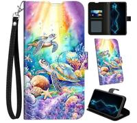 BVCLKJPOI PU Leather Wallet Case for ZTE Nubia Red Magic 11 Pro / 11 Pro+ with Wrist Strap, RFID Card Holder Folio Cover with Magnetic Clasp & Kickstand Case for Red Magic 11 Pro Plus, Rainbow Turtle