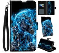 BVCLKJPOI PU Leather Wallet Case for ZTE Nubia Red Magic 11 Pro / 11 Pro+ with Wrist Strap, RFID Card Holder Folio Cover with Magnetic Clasp & Kickstand Case for Red Magic 11 Pro Plus, Skull Throne