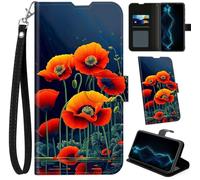BVCLKJPOI PU Leather Wallet Case for ZTE Nubia Red Magic 11 Pro / 11 Pro+ with Wrist Strap, RFID Card Holder Folio Cover with Magnetic Clasp & Kickstand Case for Red Magic 11 Pro Plus, Poppy Flower