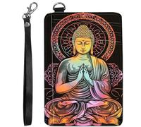 BVCLKJPOI RFID Blocking Slim Wallet for Women, Credit Card Holder with ID Window Cute Small Card Wallet on the Front, Minimalist Leather Case, Buddha.