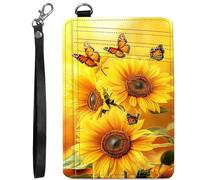 BVCLKJPOI RFID Blocking Slim Wallet for Women, Credit Card Holder with ID Window Cute Small Card Wallet on the Front, Minimalist Leather Case, Sunflower Butterfly.
