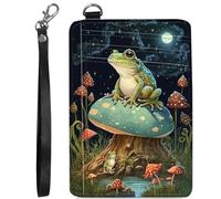 BVCLKJPOI RFID Blocking Slim Wallet for Women, Credit Card Holder with ID Window Cute Small Card Wallet on the Front, Minimalist Leather Case, Frog Mushroom