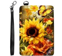 BVCLKJPOI RFID Blocking Slim Wallet for Women, Credit Card Holder with ID Window Cute Small Card Wallet on the Front, Minimalist Leather Case, Butterfly Sunflower 1