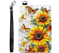 BVCLKJPOI RFID Blocking Slim Wallet for Women, Credit Card Holder with ID Window Cute Small Card Wallet on the Front, Minimalist Leather Case, Butterfly Sunflower