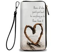 BVCLKJPOI Women's RFID PU Leather Wristlet Wallet, Large Capacity Zip Around Clutch with Multiple Card Slots, Coin Pocket & Phone Holder for Daily & Travel Use, A8, Proverbs 4:23