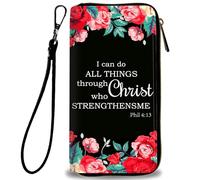 BVCLKJPOI Women's RFID PU Leather Wristlet Wallet, Large Capacity Zip Around Clutch with Multiple Card Slots, Coin Pocket & Phone Holder for Daily & Travel Use, Flower Bible 4-13