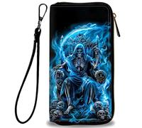 BVCLKJPOI Women's RFID PU Leather Wristlet Wallet, Large Capacity Zip Around Clutch with Multiple Card Slots, Coin Pocket & Phone Holder for Daily & Travel Use, Skull Throne