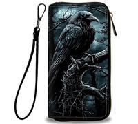BVCLKJPOI Women's RFID PU Leather Wristlet Wallet, Large Capacity Zip Around Clutch with Multiple Card Slots, Coin Pocket & Phone Holder for Daily & Travel Use, A7, Raven Dark