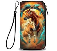 BVCLKJPOI Women's RFID PU Leather Wristlet Wallet, Large Capacity Zip Around Clutch with Multiple Card Slots, Coin Pocket & Phone Holder for Daily & Travel Use, A7, Dream Chasing Horse