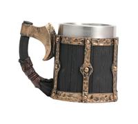 Bvdfgk Beer Mug Wooden Barrel Drinking Cup Rustic Stainless Large Tankard Resin Handle Unique Style Suitable for home bar accessories, Copper