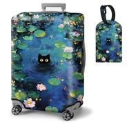BVDIKMI Suitcase Cover Elastic Protective Dustproof Washable Travel Luggage Covers for Suitcase With Cute Baggage Tag, Monet Waterlily Cat, M - Fit 22-24 Inch Luggage